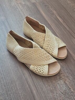 Woven Gentle Souls Peep-Toe Slip-On Flats in Beige